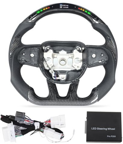Brilluxa LED-Sportlenkrad-Upgrade - Carbonfaser-Lenkrad mit Display-Schaltlichtern, perforierter Ledergriff, kompatibel mit Grand Cherokee (2014-2022) für SXT-, GT- und HELLCAT-Modelle