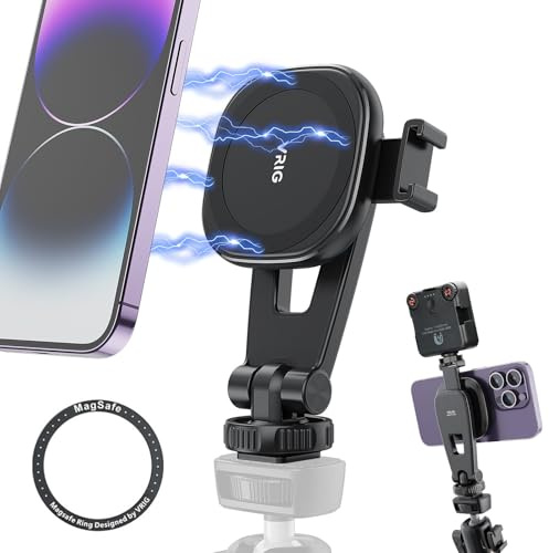 Soporte magnético para cámara réflex digital, soporte para trípode de teléfono para zapata fría Magsafe y ajuste de 1/4 pulgadas, rotación de 360°. Zapata fría adicional para micrófono, montaje de luz