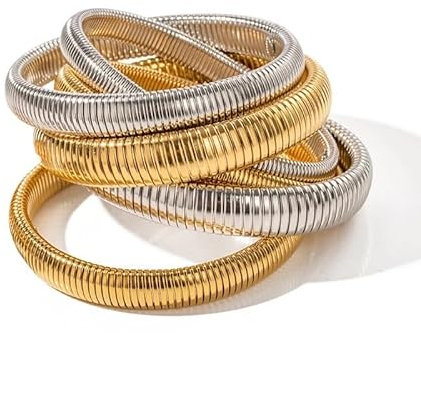 DJADEE Damen Armband Gold Silber 750 18 Karat vergoldet, Edelstahl, Wasserfest, Hypoallergen, Elastisch, Armreif (20 mm, Silber)