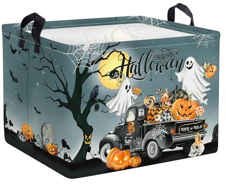 Clastyle Halloween Kürbis Fledermaus Schatten Kinder Aufbewahrungskorb Zusammenklappbar Kleidung Wäschekorb Jungen Mädchen Aufbewahrungsbox für Babyzimmer Bad,Auto,40 * 30 * 30 cm
