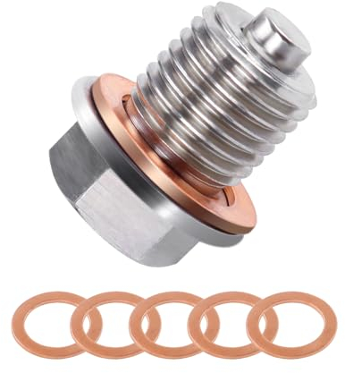 wadafen Tornillo magnético de Drenaje de Aceite, M14 x 1,5 Tapón Magnético Drenaje Aceite,Tapón Magnético de Aceite,con 5 Arandelas,para Coche,Barco,Motocicleta