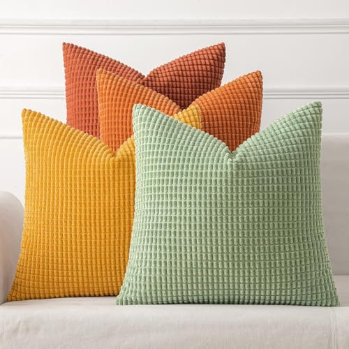 MIULEE 4-pack kuddöverdrag Kuddöverdrag Dekorativa kuddöverdrag Kordsamt soffkudde Dekokudde Överkast soffkudde Dekorationsöverdrag för soffa soffa vardagsrum sovrum kontor 50x50cm orange och grönt