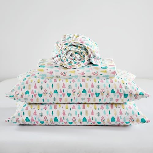 Intelligent Design Parure de lit 3 pièces en Flanelle 100% Coton Douce, Confortable, Respirante, Festive et Adorable, Poche Profonde pour Matelas jusqu'à 35,6 cm, lit jumeau, Arbres de Vacances