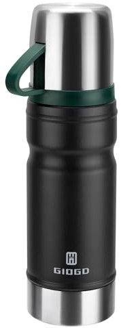 Vacuum Insulated Water Bottle Thermo Water Flask with Cup 680ml/23oz Stainless Steel Thermal Water Bottles Thermo for Hot and Cold Drinks Coffee Water(Black,Single)