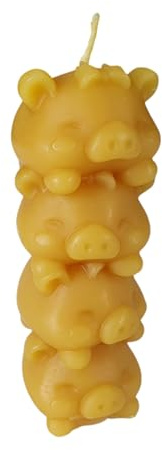 Bienenwachskerze Schweinekerzen-Turm 9 cm Tierfreund Glück — handgegossener schmaler Stapel vier Tiere, Made in Germany