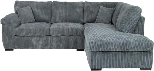 Elegante sofá de esquina de 4 plazas con cordón en forma de L, cómodo y elegante, color gris, con configuración orientada a la derecha
