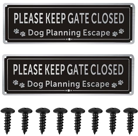 2 Pcs Please Close The Gate Sign,Beware of The Dogs Sign Outdoor Gate,Guard Dogs Warning Sign,Weather/Fade Resistant, Easy to Install and Read (Black)