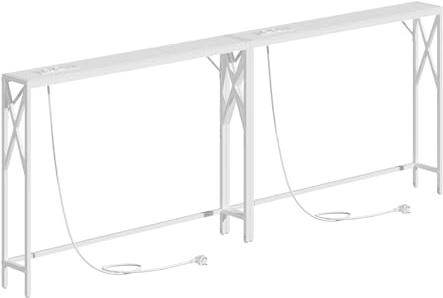 MAHANCRIS Tavolo Console con Stazione di Ricarica, Tavolino da Divano Stretto, Tavolo da Corridoio, Portaoggetti, Stile Vintage, per Ingresso, Soggiorno, Balcone, Bianco ACTWT151UE01S2