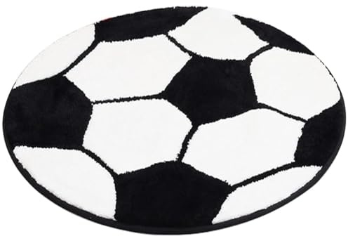 SWZY Football Rug, 60x60cm Round Soccer Bath Rug,Circle Sports Football Throw Rugs Mat,Non Slip Soft Bath Mat Washable Kids Living Room Bedroom Sofa Floor Mat Door Mat