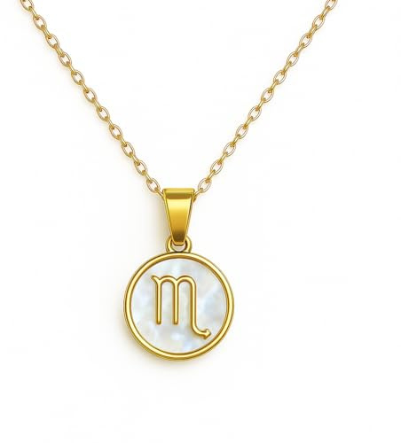Acura-Styles Damen Sternzeichen Kette Skorpion Edelstahl Gold 18k Vergoldet Wasserfest Nickelfrei Horoskop Sternzeichen Kette goldene Stainless Steel Ketten 45cm Amulett Glücksbringer Geschenk Frauen