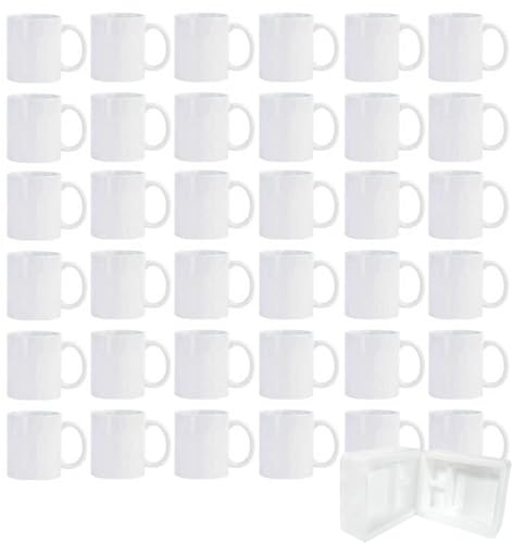 CRUMANCY Tassen für Sublimation, Kaffeebecher Weiß, Ceramic Coffee Mug | 330ml, 36 Pcs Sublimation Mugs, White, with Foam Box, Machine Washable