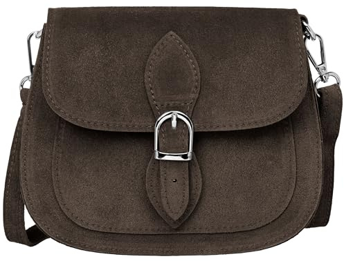 Caspar Leder Umhängetasche Dirndltasche Vintage Tasche kleine Trachtentasche Damen Handtasche aus Wildleder - CLASSIC LINE - Modell No.831 - Made in Italy
