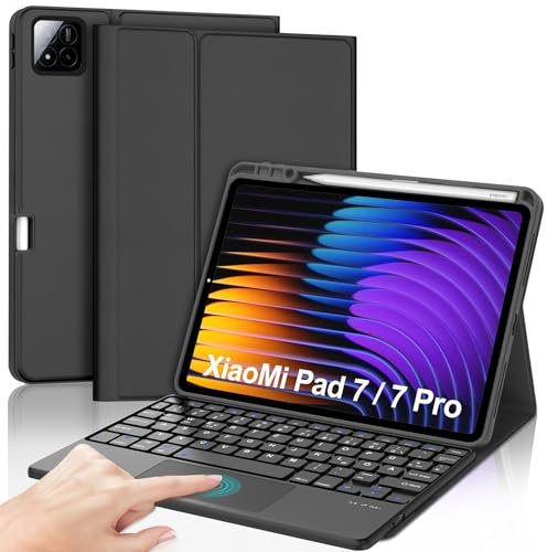 SENGBIRCH Tastaturhülle für Xiaomi Pad 7/7 Pro 11.2 2025 - QWERTZ Deutsche Tastatur Abnehmbare Bluetooth Wireless Touchpad Tastatur für Xiaomi Pad 7/7 Pro 11.2 Zoll, Schwarz