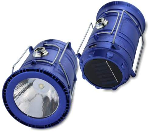 DOMIRA Solar & USB Rechargeable Camping Lantern – LED Camping Light Portable Solar-Powered Lantern Torch for Hiking, Fishing, Power Cuts & Survival Kits (Blue)