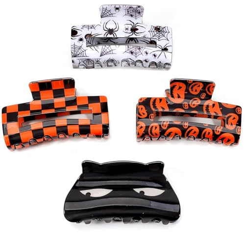 4 Stück Haarspangen Halloween Modische Fledermaus Kürbis Spinne Spinnennetz Haarklammer Rutschfeste Claw Clip Halloween Accessoires für Frauen Mädchen Haarstyling Zubehör (Typ2)