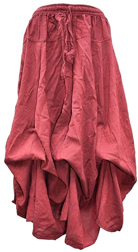 Gheri Womens 2-in-1 Cotton Boho Maxi Midi Puffball Parachute A-Line Bubble Skirt Maroon