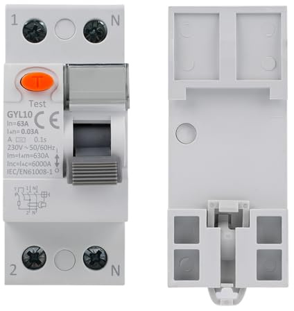 Jadeshay Fi Schutzschalter 63A 30mA 2P Fi Schalter RCCB Fehlerstromschutzschalter Typ A Leitungsschutzschalter Mit Fehlerstromschutz AC230V GYL10