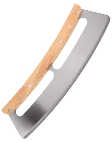 GRIRIW Cortador De Pizza Con Hoja Curva De Acero Inoxidable, Mango Ergonómico De Madera, Herramienta Multifuncional Para Cortar Pan y Tartas, Adecuado Para Cocina y Fiestas, Incluye Funda Protectora