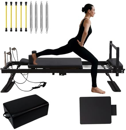 DMJLI-T Pilates Reformer für Zuhause, Faltbares Pilates-Gerät und Zubehör mit Sprungbrett für Zuhause, Studio, Fitnessstudio, Yoga, Trainingsgeräte,Black-20box