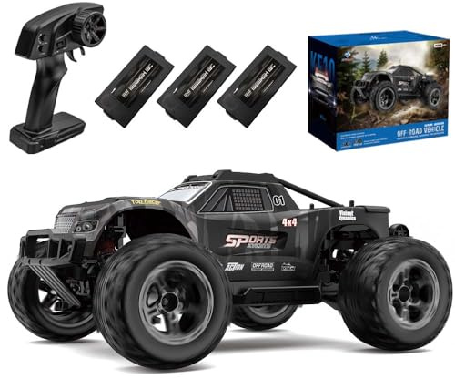 Ledovan 1/10 fjärrstyrd bil för vuxna, 50 km/h hög hastighet 4WD offroad RC lastbil, vattentät RC buggy all terräng, 3 batterier (grå)