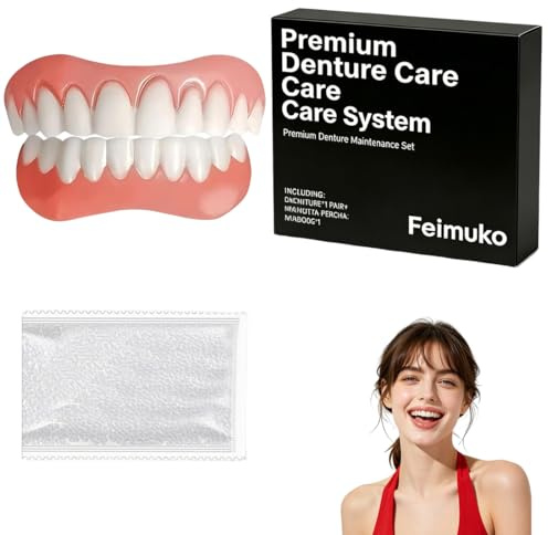 LAKVIL Dentiera Finta Naturale, Kit per Dentiera Completa Superiore e Inferiore, Riparazione Temporanea Denti per Uomini e Donne, Protesi Dentale, con 50 g di Gel per la Dentizione（C）