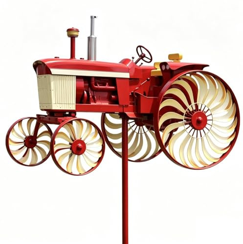 Generic Metall Windspiel mit drehbaren Rädern Traktor Windrad Pfahl Dekorative Windmühle für Hof und Garten Geschenk für Familie oder Freunde