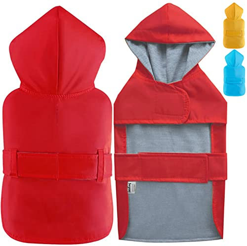 LeerKing Hunderegenmantel mit weichem Futter Regenjacke Wasserdicht Regenmantel Hund für kleine, mittlere und große Hunde Länge 11 bis 71 Rot XS