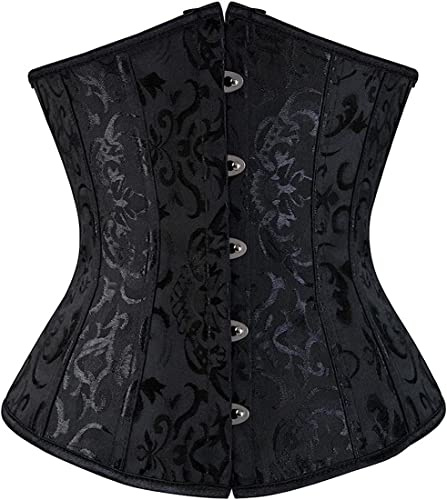 SZIVYSHI Femme Satin Serre Taille Lingerie Gothique Corset Véritable Sous Poitrine Bustier Shapewear Top (Jacquard Noir, 4XL)