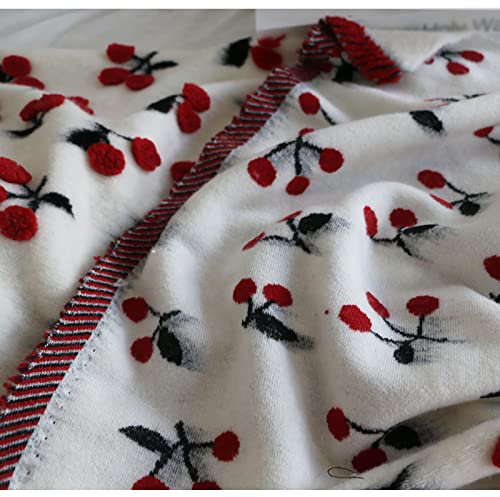 Yimihua Weiß Plüschstoff Roter Jacquard Wollstoff Polyester Fleece Tuch Zum Nähen, Heimwerken, Heimtextilien 160 cm breit(Size:160cm*50cm)