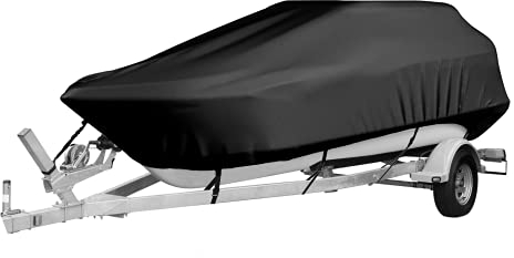 RHDFKOD 11-24FT wasserdichte Persenning 420D Anti-UV Oxford-Stoff Heavy Duty Bootspersenning Für V-Rumpf Schlauchboot Bootsplane Boot Abdeckplane,Schwarz,12to14FT