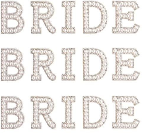 KINBOM 15 Stück Aufnäher zum Aufbügeln, Buchstaben, Applikation, Braut, Buchstabe, Strass, für Kleidung, Hüte, Schuhe, Bastelbedarf