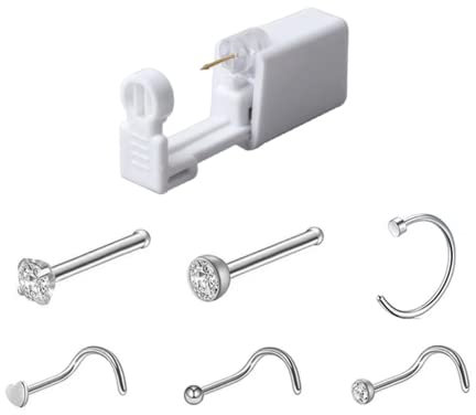 Moguxb Einweg Nasen Piercingpistole mit 6 Nasensteckern Selbst Piercing Werkzeug Schmerzfrei Nasenlochstechpistole Ohrenpiercing Ohr Nasen Selbstpiercing für Mädchen Damen Herren