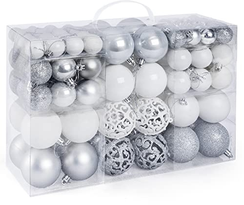 Christmas Baubles 100pcs Shatterproof Christmas Tree Ornaments Seasonal Decorative Hanging Baubles Set with Reusable Hand-held Gift Package for Holiday Xmas Tree Decorations