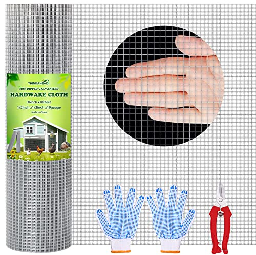 Thinkahead Hardware Cloth 1/2 Inch 36 X 100 ft 19 Gauge, Chicken Coop Wire Fencing, Hot Dipped Galvanized Wire Mesh, Hardware Cloth for Chicken Coop, Rabbit Cages, Garden, Small Rodents Screen Fence