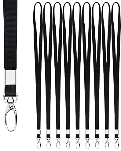 Segus Schlüsselband Schwarz Lang 10 Stück, Lanyards mit Karabinerhaken für Büro Schule, Schlüsselbänder aus Nylonimitat, als Halter für Ausweishüllen, Schlüssel, Namensschilder und Plastikkarten