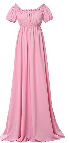 COSDREAMER Regency Klänningar för kvinnor volang puffärm empire midja klänning klänning, Rosa, XL