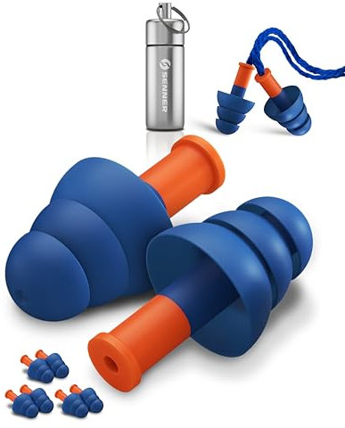 Senner ® WorkPro Strong | Tappi per lavorare - Ideali per fonti di rumore elevato - Protezione uditiva sul lavoro e a casa - 3 paia extra, cordino in nylon e contenitore in alluminio