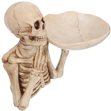 Halloween Candy Dish Decorative Skull-Inspired Fruit Bowl Halloween Bowl Snack Tray Skull Head Decoration Skeleton Desktop Ornament, 22x21cm