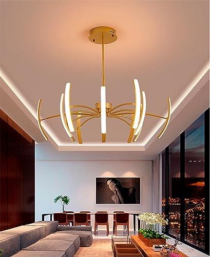 QAZPLM Moderner LED-Wohnzimmer-Kronleuchter mit dimmbarem Licht, goldene Wohnzimmerlampe mit Fernbedienung, DIY-Modellierlichtleiste kann frei rotieren