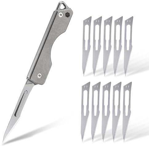 KeyUnity Cuchillo plegable de titanio KK01S, cuchillo de bolsillo EDC utilitario con hoja reemplazable #11, para caza al aire libre, camping, pesca, senderismo para hombres y mujeres