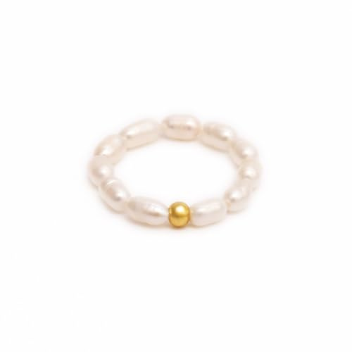 BERGERLIN Perlenring Damen Herren, Reisperlen, Goldperle | Perlenring Damen aus echten Süßwasser-Reisperlen mit Goldperle, Ring Damen Silber – vom deutschen Prüflabor bestätigt.