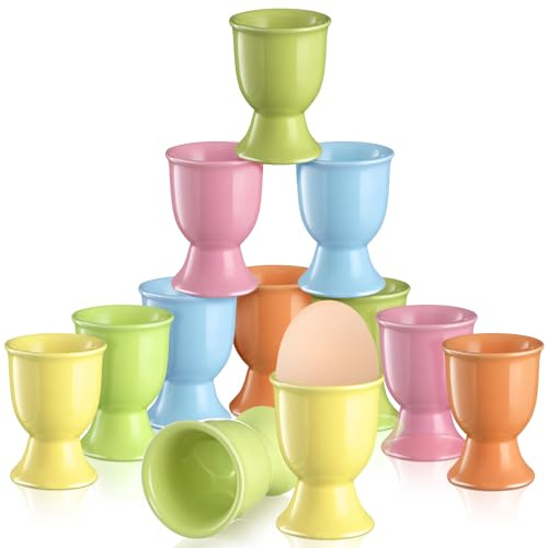 FoldTier 12 Pcs Easter Ceramic Egg Cups Porcelain Stand Holder Gift Ceramic Holder for Hard Soft Boiled Eggs for Breakfast Party Kitchen Cooking Dining Time, 6 Colors