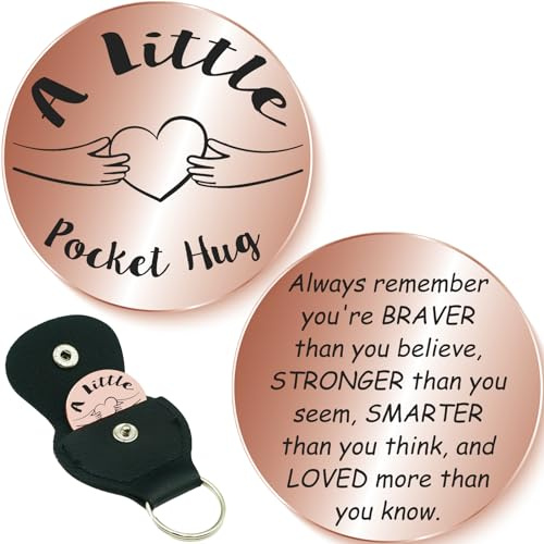 Tixlux Pocket Hug Token, Stainless Steel Lucky Charm with Leather Keychains, Encouragement Gift, Get Well Soon Gifts, Long Distance Relationship Keepsake, for Family, Friends, Lovers (Rosegold)