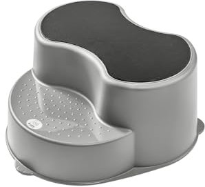 Rotho Babydesign TOP Kinderschemel - recycelt - Tritthocker - Trittschemel - Kinderschemel - Trittleiter - Kindertreppe - Antirutschfläche - grau