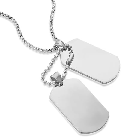 HZMAN Herren hochglanzpoliert Edelstahl Dog Tag Anhänger Halskette 22+2 Zoll Gliederkette Schmuck Geschenk
