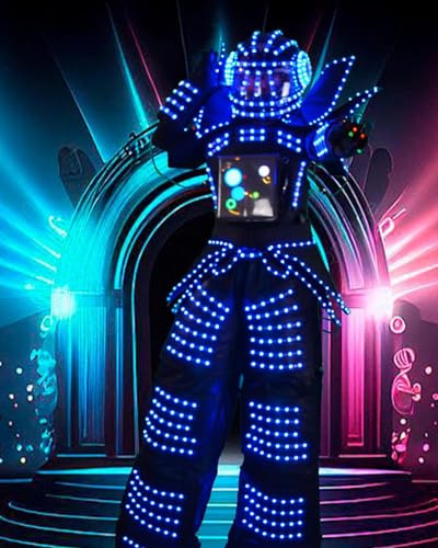 Earthradius Pixels RGB Luminous LED Robot Suit Costume Clothes Stilts Walker LED Lights Full Color Smart Dance Costumes (Large)