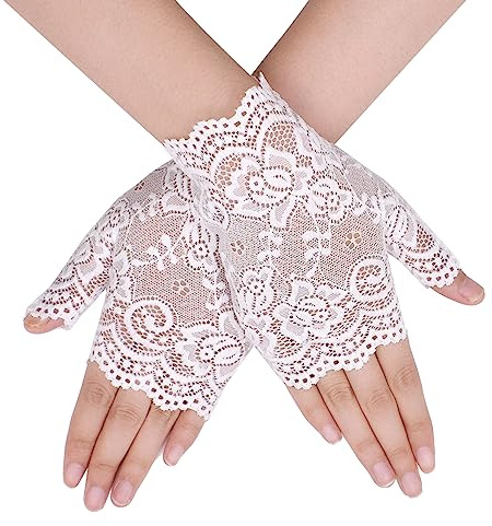 TeeYee Damen Spitze Fingerlose Handschuhe Halb Finger Spitzenhandschuhe | Mesh Handschuhen,Spitze Sommer Handschuhe,für Hochzeit,Braut