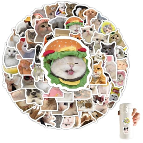 100pcs Cat Stickers Waterproof Vinyl Sticker Kawaii Stickers for Cat Lovers Kitty Meme Sticker Funny Kitty Decals Cartoon Animal Graffiti Decals for Journal Water Bottles Laptop Scrapbooking Phone