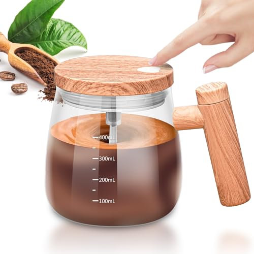 Self-Stirring Cup, 400 ml Self Stirring Mug, Automatic Mixing Cup, Portable Glass Self-Stirring Cup, Mixing Coffee Cup with Lid, Electric Mixing Cup for Coffee, Milk, Hot, Chocolate