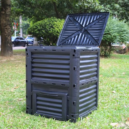Contenedor de abono grande de 80 galones, material libre de BPA, para compostaje de jardín, compostador al aire libre para una rápida creación de suelo, ligero y duradero, color negro